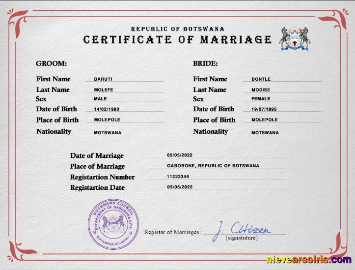 Botswana marriage certificate